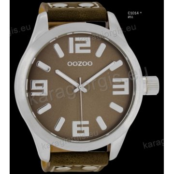 Ρολόι OOZOO timepieces ανδρικό-γυναικείο με καφέ ταμπά taupe δερμάτινο λουράκι και καφέ καντράν 51mm