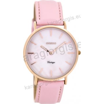 Ρολόι OOZOO Vintage rose gold γυναικείο με ροζ δερμάτινο λουράκι σε rose φίλντισι καντράν 36mm