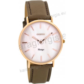 Ρολόι OOZOO Vintage rose gold γυναικείο με καφέ δερμάτινο λουράκι σε rose φίλντισι καντράν 36mm