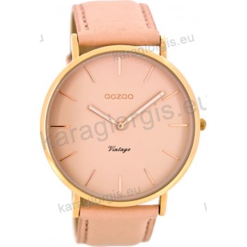 Ρολόι OOZOO Vintage rose gold ανδρικό-γυναικείο με ροζ δερμάτινο λουράκι σε rose καντράν 44mm