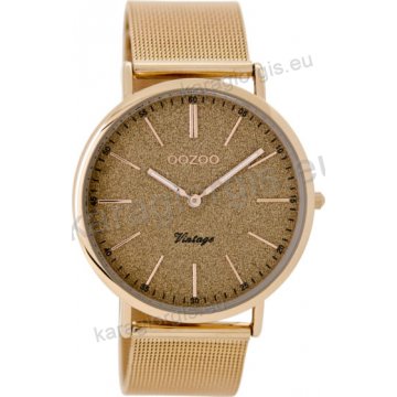 Ρολόι OOZOO Vintage rose gold γυναικείο με μπρασελέ rose gold σε ψάθα με rose μαρτιλέ καντράν 40mm