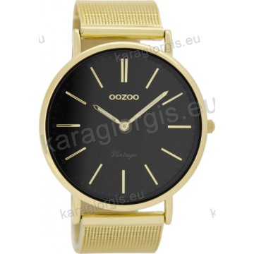 Ρολόι OOZOO Vintage gold ανδρικό-γυναικείο με μπασελέ επίχρυσο σε ψάθα με μαύρο καντράν 44mm