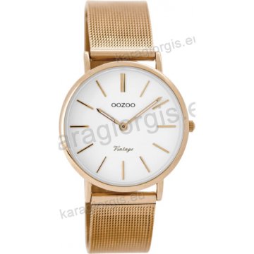 Ρολόι OOZOO Vintage rose gold γυναικείο με μπασελέ rose gold σε ψάθα με άσπρο καντράν 32mm