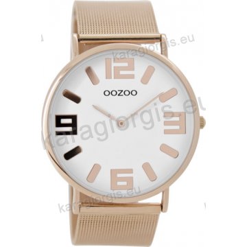 Ρολόι OOZOO Vintage rose gold γυναικείο-ανδρικό με μπασελέ σε ψάθα με άσπρο καντράν 42mm