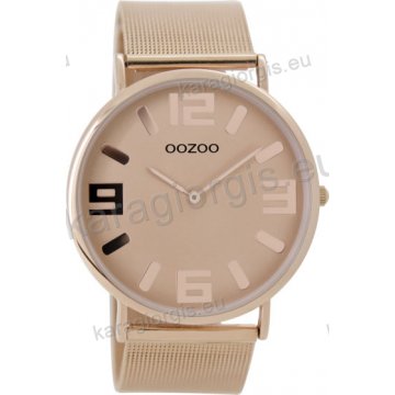 Ρολόι OOZOO Vintage rose gold γυναικείο-ανδρικό με μπασελέ σε ψάθα με rose καντράν 42mm