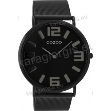 Ρολόι OOZOO Vintage total black γυναικείο-ανδρικό με μαύρο μπασελέ σε ψάθα με μαύρο καντράν 42mm