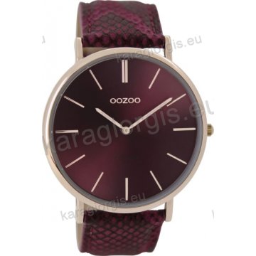 Ρολόι OOZOO Vintage rose gold γυναικείο με μπορντό δερμάτινο λουράκι με μπορντό καντράν 44mm