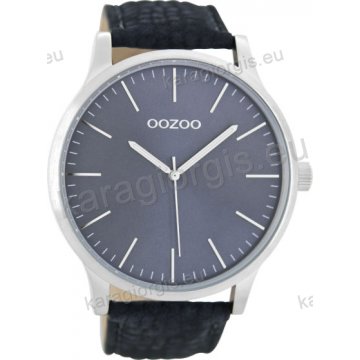 Ρολόι OOZOO timepieces ανδρικό-γυναικείο με μπλέ σκούρο δερμάτινο λουράκι σε μπλέ καντράν 48mm
