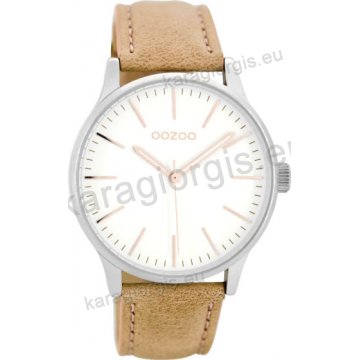 Ρολόι OOZOO timepieces ανδρικό-γυναικείο με ταμπά δερμάτινο λουράκι σε ασημί καντράν 40mm