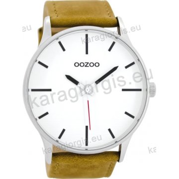 Ρολόι OOZOO timepieces ανδρικό-γυναικείο με ταμπά δερμάτινο λουράκι σε ασημί καντράν 48mm