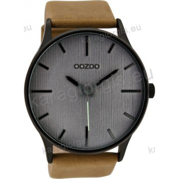 Ρολόι OOZOO timepieces ανδρικό-γυναικείο με ταμπά δερμάτινο λουράκι σε γκρι καντράν 48mm