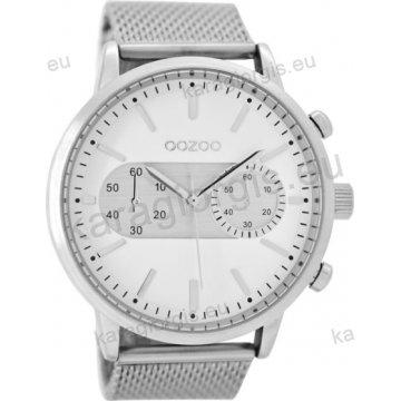 Ρολόι OOZOO timepieces ανδρικό-γυναικείο με ψάθα μπρασελέ σε ασημί καντράν με ενδείξεις χρονογράφου 48mm