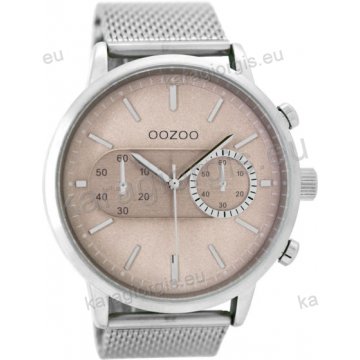 Ρολόι OOZOO timepieces ανδρικό-γυναικείο με ψάθα μπρασελέ σε rose καντράν με ενδείξεις χρονογράφου 48mm