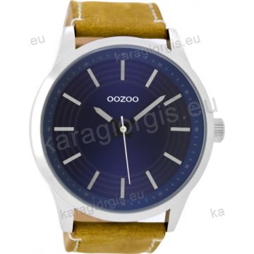 Ρολόι OOZOO timepieces ανδρικό-γυναικείο με ταμπά δερμάτινο λουράκι σε μπλέ καντράν 50mm