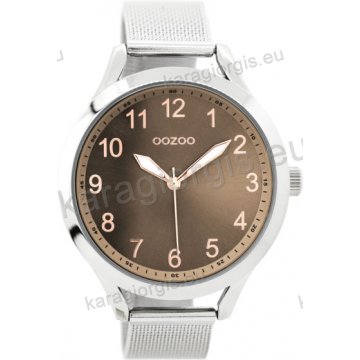 Ρολόι OOZOO timepieces ανδρικό-γυναικείο με μπρασελέ σε ψάθα και καφέ καντράν 42mm