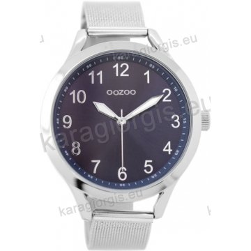 Ρολόι OOZOO timepieces ανδρικό-γυναικείο με μπρασελέ σε ψάθα και μπλέ καντράν 42mm