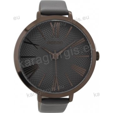 Ρολόι OOZOO timepieces γυναικείο black με γκρι δερμάτινο λουράκι και illusion γκρι καντράν 48mm
