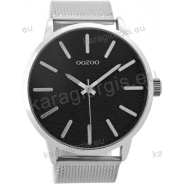 Ρολόι OOZOO timepieces ανδρικό-γυναικείο με ψάθα μπρασελέ και μαύρο σφυρήλατο καντράν 48mm