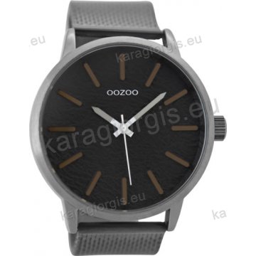 Ρολόι OOZOO timepieces ανδρικό-γυναικείο με ψάθα μπρασελέ και γκρι σκούρο σφυρήλατο καντράν 48mm