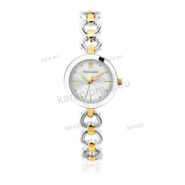 Ρολόι Pierre Lannier γυνακείο δίχρωμο στρογγυλό με διμεταλλικό μπρασελέ και ασημί καντράν 26mm