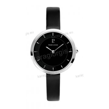 Ρολόι Pierre Lannier γυνακείο με μαύρο δερμάτινο λουράκι και μαύρο καντράν 32mm