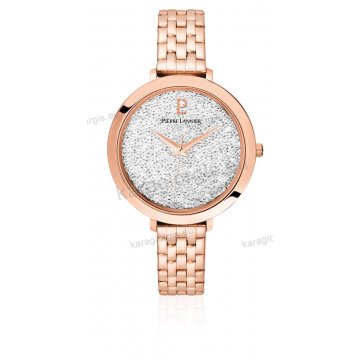Ρολόι Pierre Lannier γυνακείο rose gold στρογγυλό με rose gold μπρασελέ και άσπρες πέτρες swarovski στο καντράν 36mm