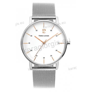 Ρολόι Pierre Lannier ανδρικό classic με ψάθα μπρασελέ και άσπρο καντράν 40mm