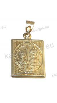 Παναγίτσα - φυλακτό Κ9 δίχρωμο χρυσό με λευκόχρυσο διπλής όψεως με Κωνσταντινάτο στην πίσω πλευρά