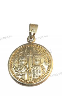 Χριστός - φυλακτό Κ9 δίχρωμο χρυσό με λευκόχρυσο διπλής όψεως με Κωνσταντινάτο στην πίσω πλευρά