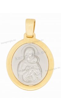 Ζώδιο ιχθείς δίχρωμο χρυσό με λευκόχρυσο διπλής όψεως με Παναγίτσα και Χριστό ανάγλυφο σε σχήμα οβάλ